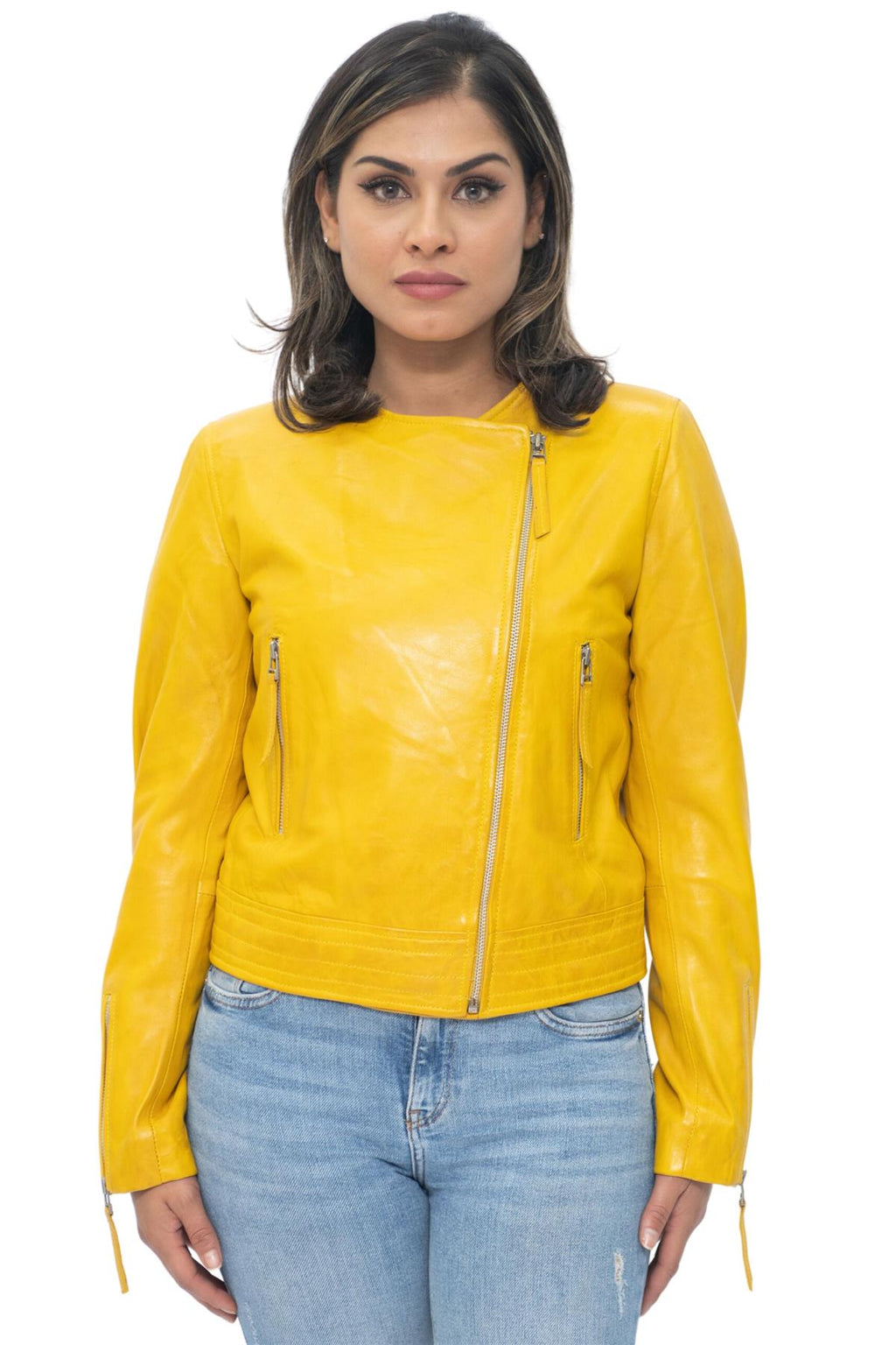 Womens Collarless Biker Jacket-Padova
