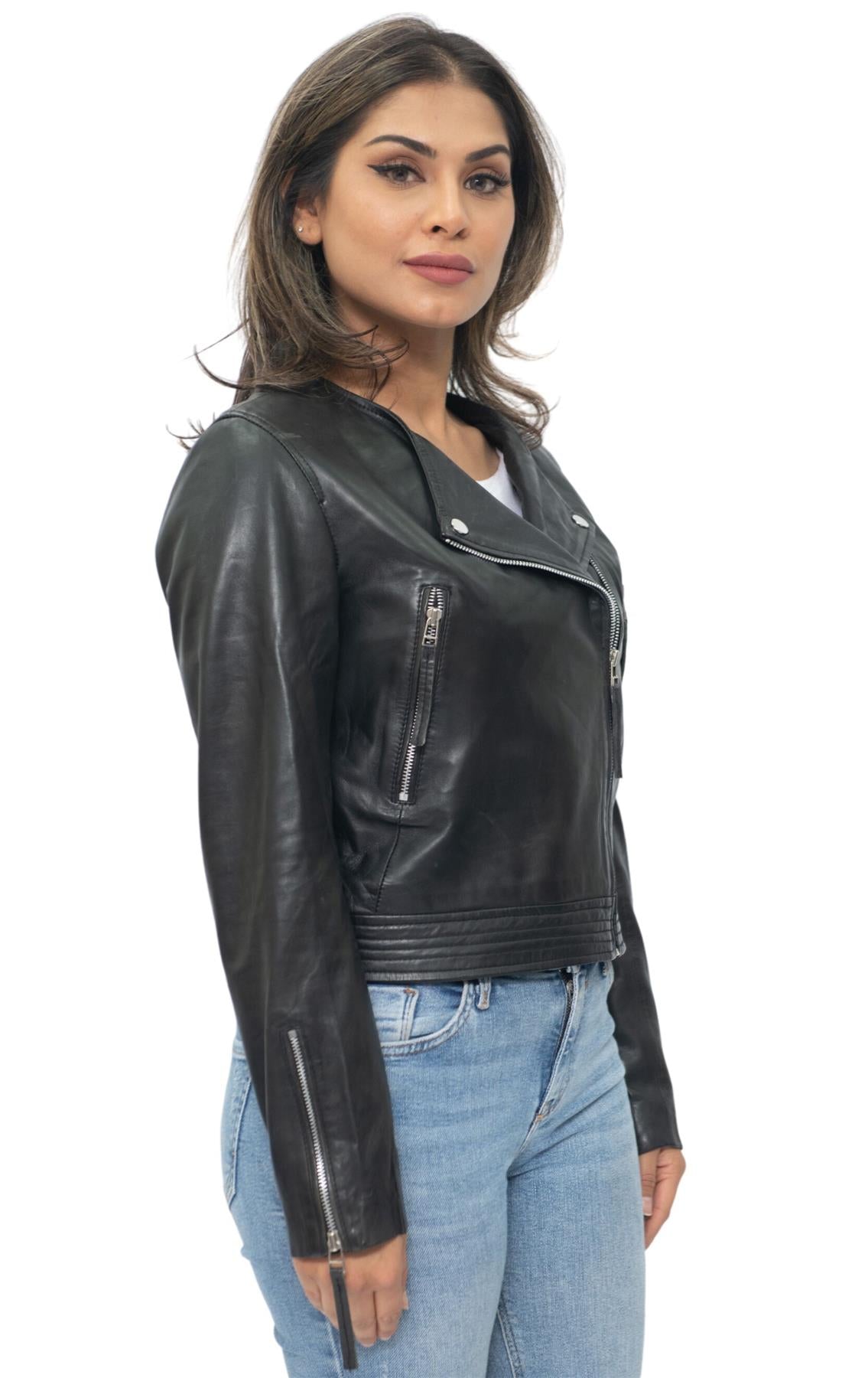 Womens Collarless Biker Jacket-Padova