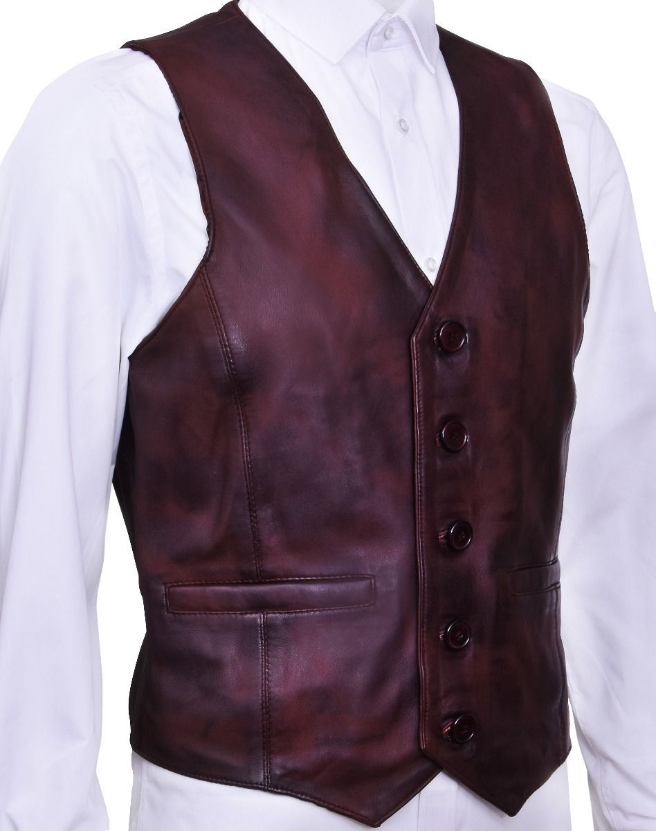 Mens Leather Waistcoat Formal Traditional Gilet Vest