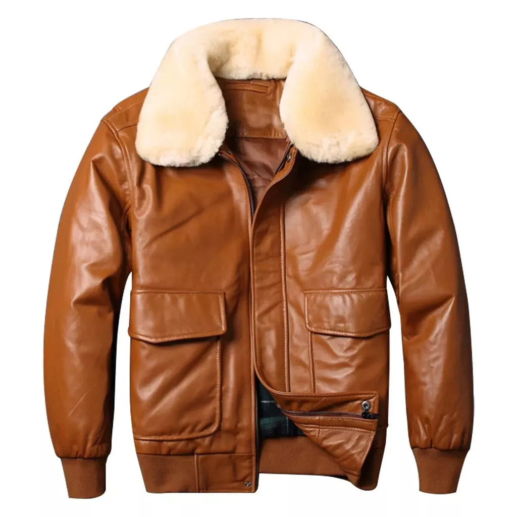 Fly Air Force Flight Jacket Fur Collar Genuine Leather Jacket Men Black Brown Sheepskin Coat Winter Bomber Jacket Male