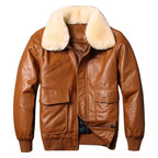 Fly Air Force Flight Jacket Fur Collar Genuine Leather Jacket Men Black Brown Sheepskin Coat Winter Bomber Jacket Male