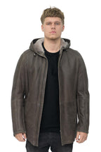 Mens Sheepskin Hooded Parka Coat-Alafaya