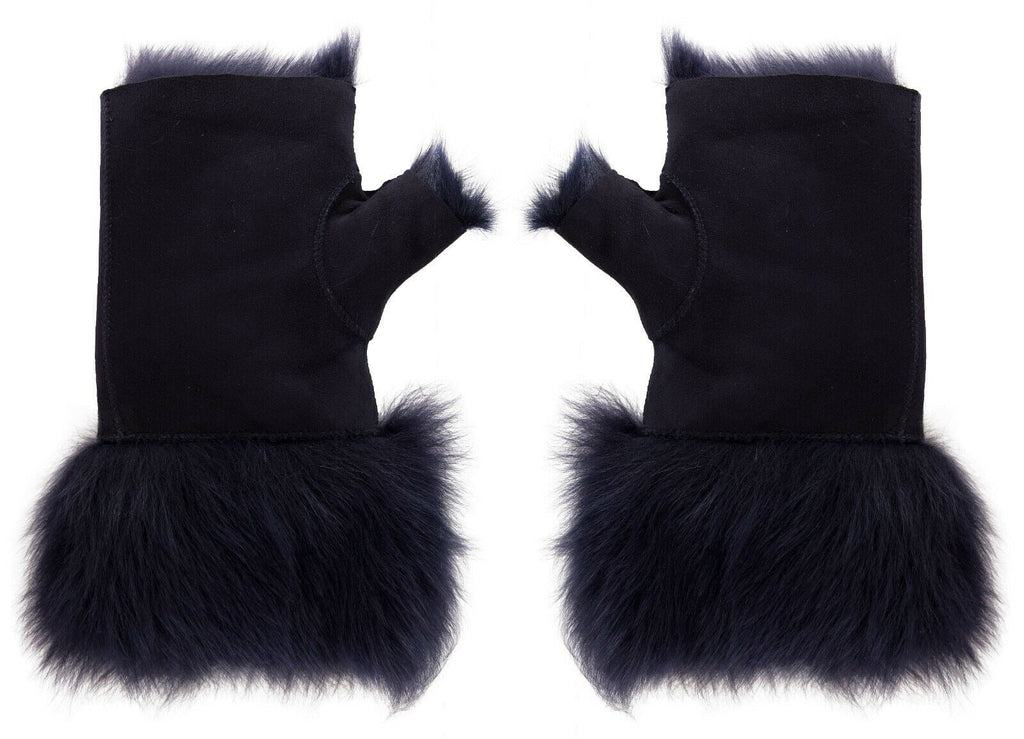Womens Shearling  Mittens Fingerless Cuffs Toscana Suede Sheepskin Fur