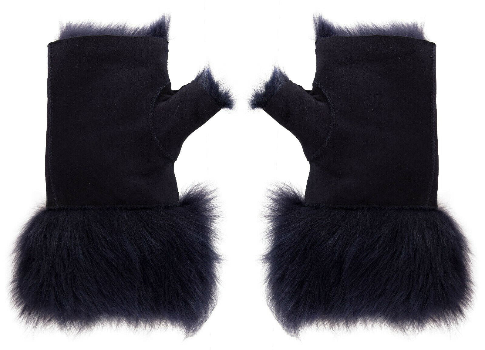 Womens Shearling  Mittens Fingerless Cuffs Toscana Suede Sheepskin Fur