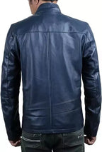Kirk Men’s Blue Distressed Leather Biker Jacket