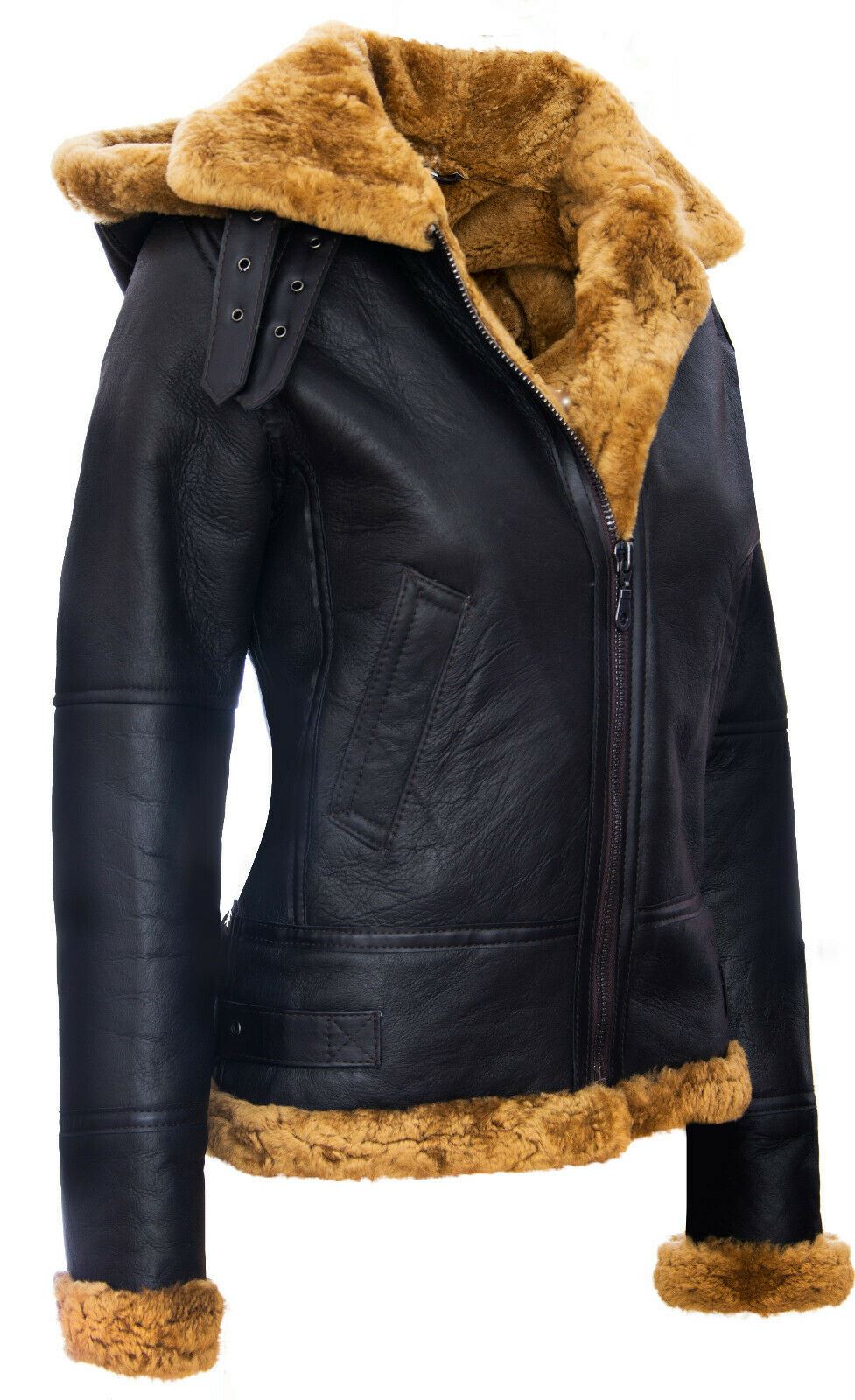 Womens Hooded Sheepskin Flying Leather Jacket-Palermo