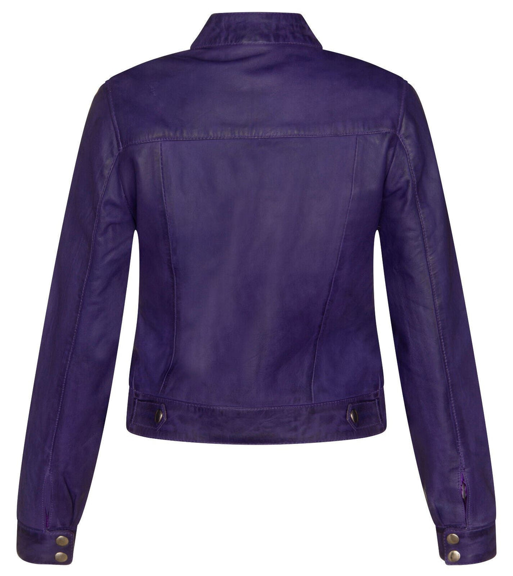 Womens Plain Leather Moto Biker Jacket-Braga