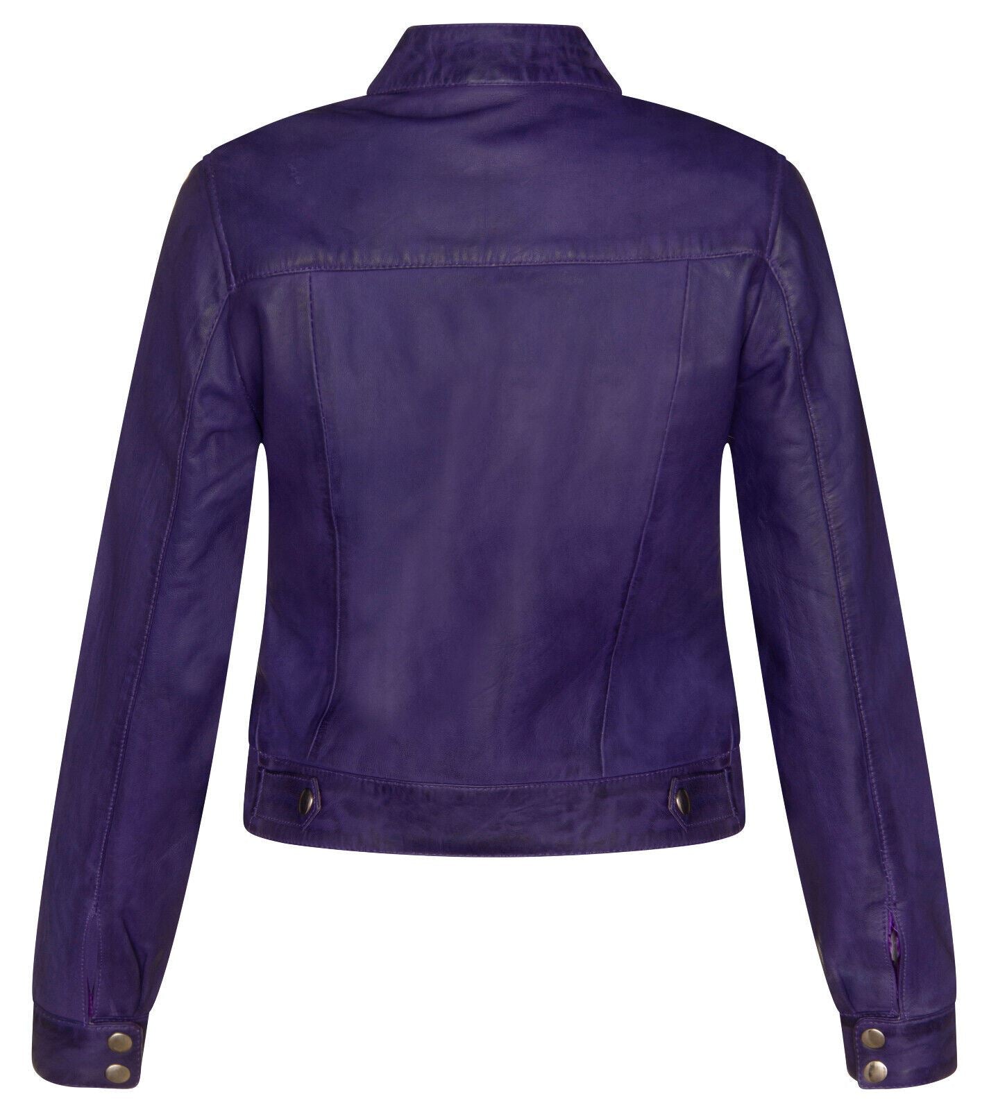 Womens Plain Leather Moto Biker Jacket-Braga