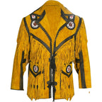 Leather Western Jacket Mens Traditional Native Indian Cowhide Suede Cowboy Jacket