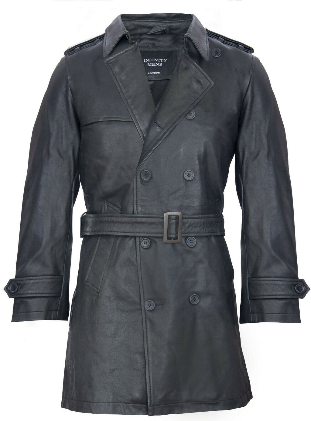 Mens Black Leather Trench Coat-Memphis