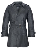 Mens Black Leather Trench Coat-Memphis