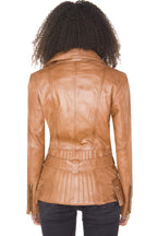 Womens Long Leather Biker Jacket-Quito