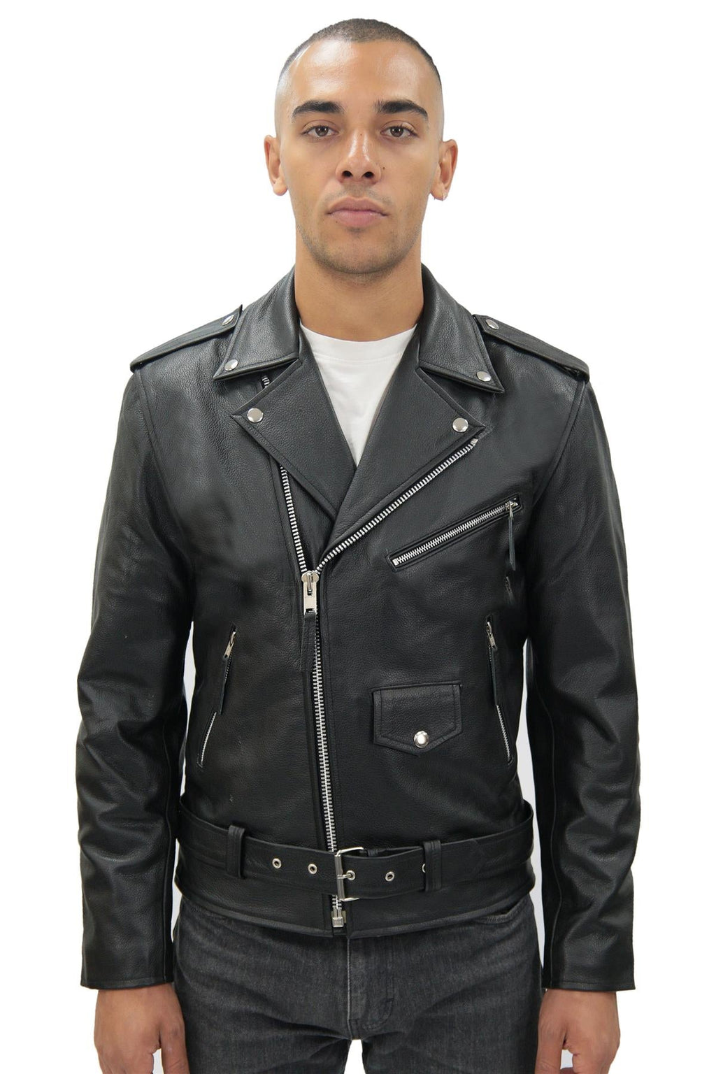 Mens Cow-Hide Black Brando Jacket -Venice