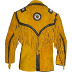 Leather Western Jacket Mens Traditional Native Indian Cowhide Suede Cowboy Jacket
