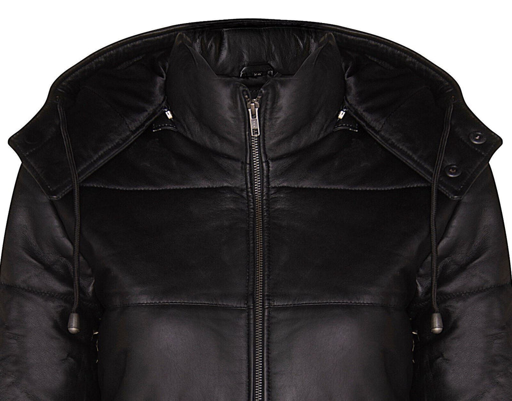 Womens Puffer Leather Bomber Jacket-Ajax