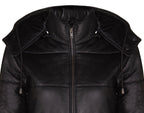 Womens Puffer Leather Bomber Jacket-Ajax