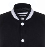 Kids Varsity Black & White Bomber Jacket with Real Leather Sleeves 3-13 yrs