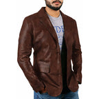 Men Dark Brown Stylish Leather Blazer