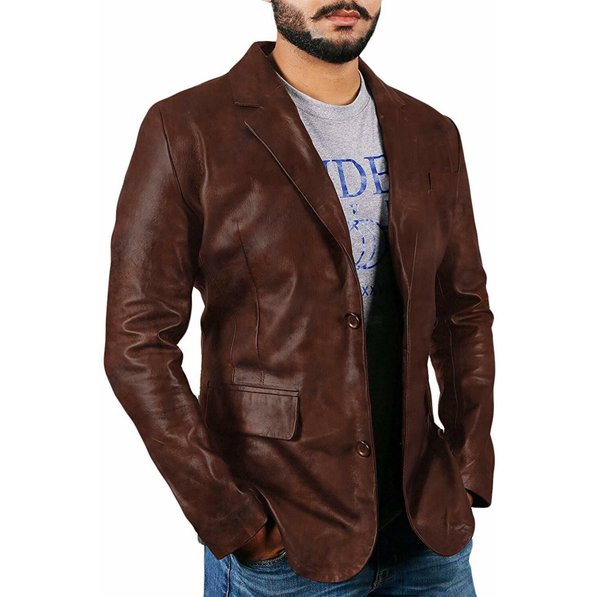 Men Dark Brown Stylish Leather Blazer
