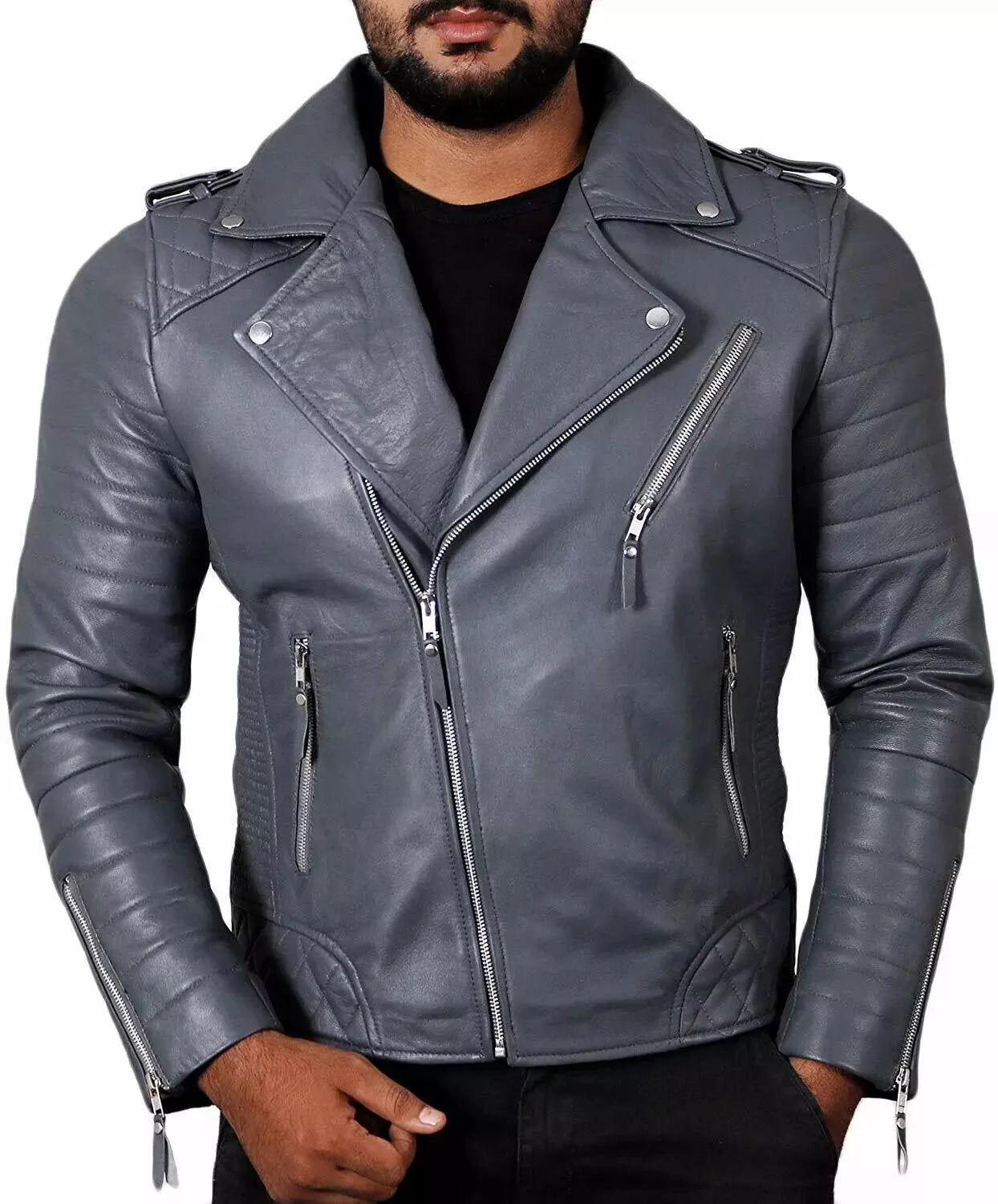 Men's Leather Biker Jacket 100% Genuine Lambskin Leather Motorcycle Jacket-63