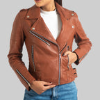 Women’s Brown Leather Biker Jacket