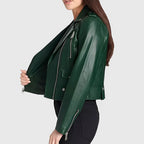 Women’s Green Biker Leather Jacket