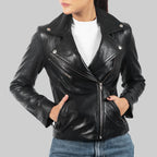 Women’s Black Biker Leather Jacket