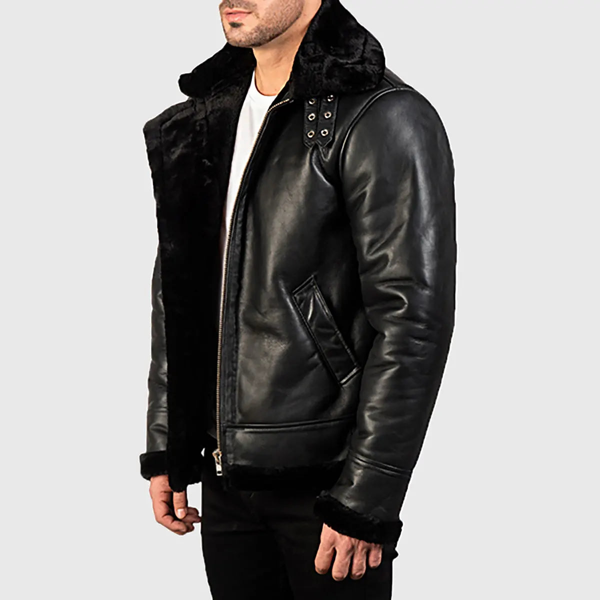 Men’s Black B-3 Bomber Leather Jacket