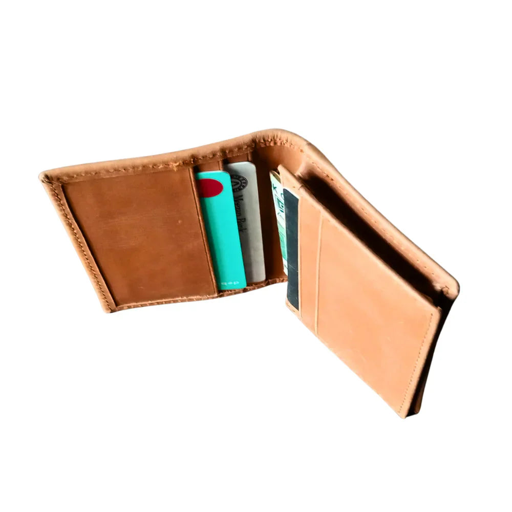 Tan Leather Bifold Mini Wallet - Leather Card Holder