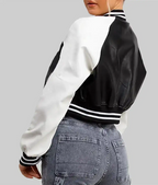 Women’s Black and White Leather Varsity Jacket