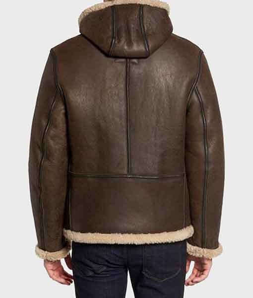 Men’s B6 Dark Brown Hooded Shearling Leather Jacket