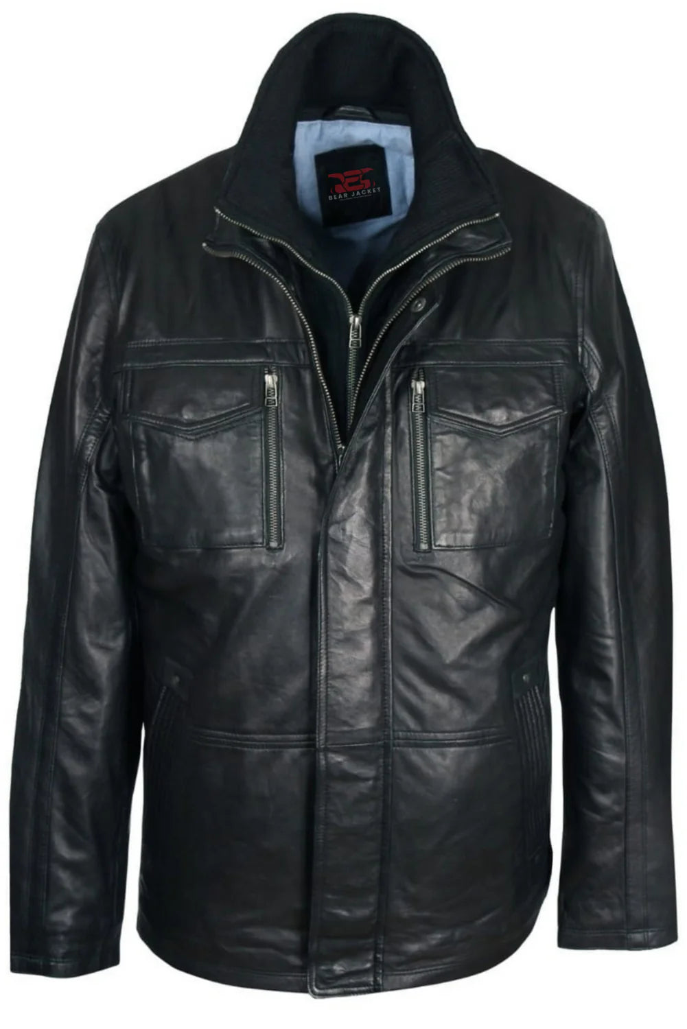 Three Quarter Black Leather Jacket - 3/4 Length Coat
