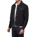 Men’s Black Trucker Suede Jacket