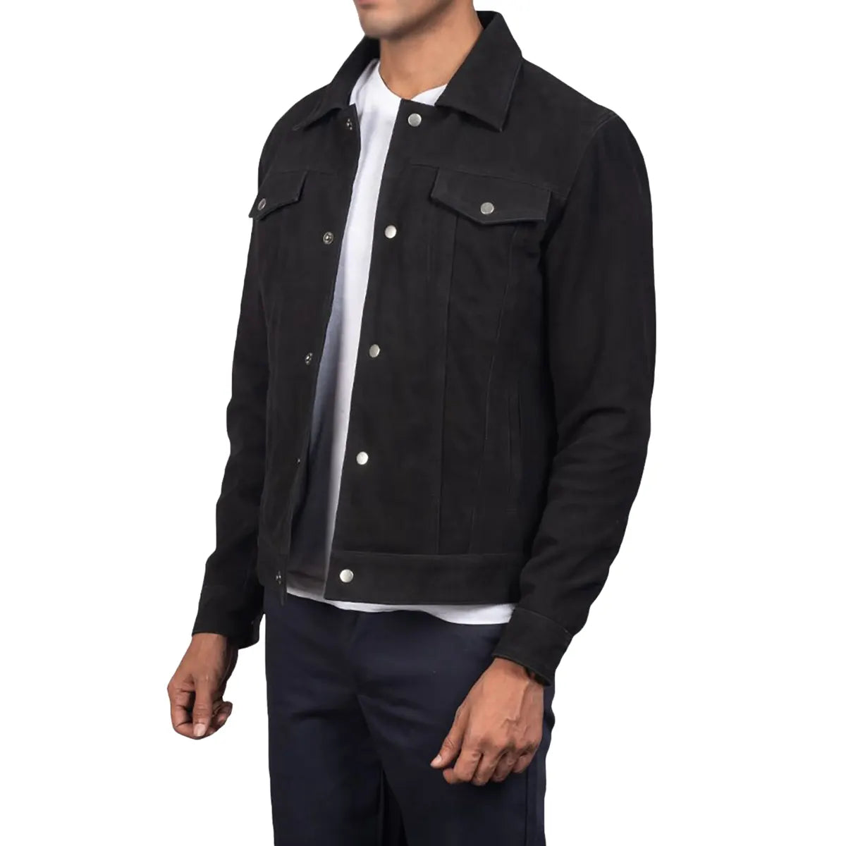 Men’s Black Trucker Suede Jacket
