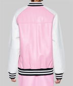 Women’s Pink and White Leather Varsity Jacket