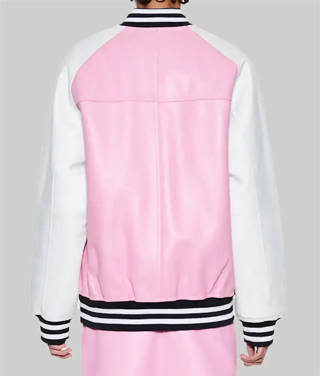 Women’s Pink and White Leather Varsity Jacket