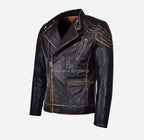 TIMBER Men's Rustic Vintage Biker Leather Jacket