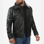 Men’s Black Trucker Shearling Leather Jacket