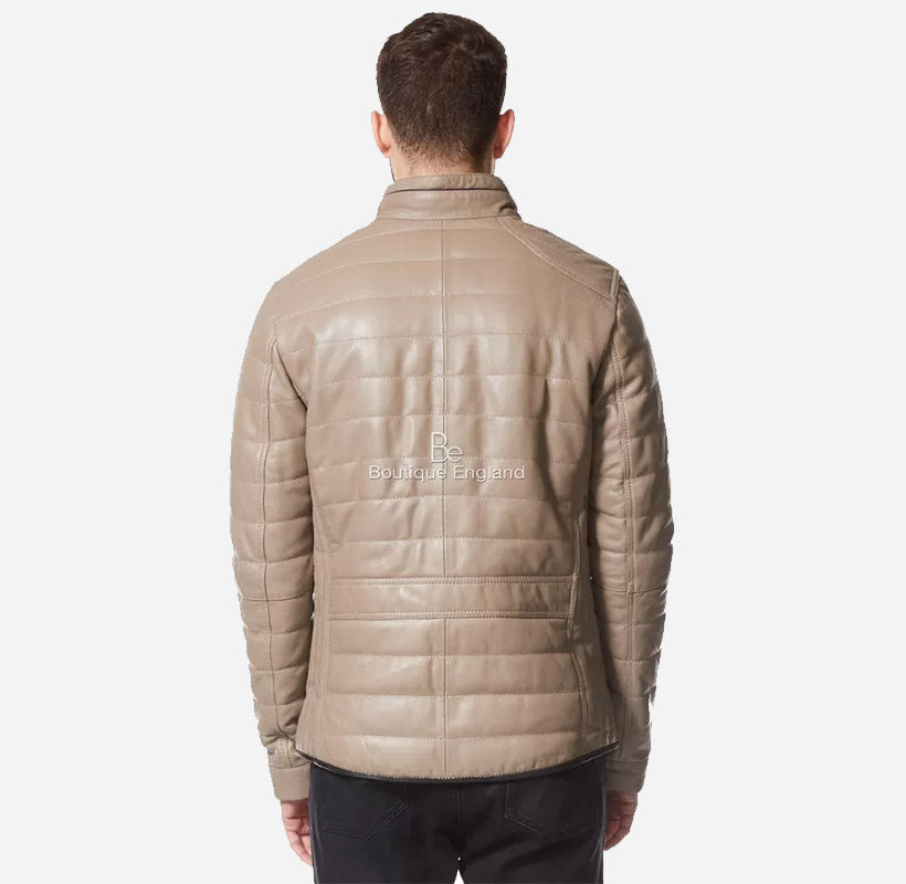 RANGER Mens Puffer Leather Jacket Padded Jacket in Beige