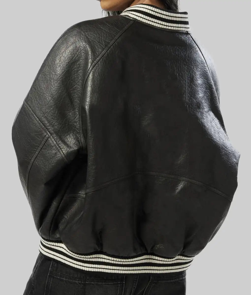 Women’s Black Leather Varsity Jacket