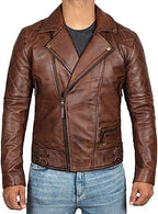 Men's Real Handmade Real Brown Sheep Motorcycle Leather Jacket For Men | Mens Biker Leather Jacket | Men Biker Jacket | Best Gift For Him