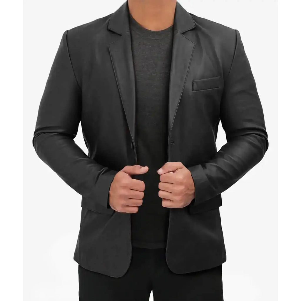 Men’s Casual Black Leather Blazer