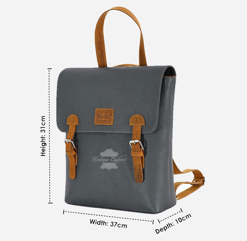Grey Vintage Leather Backpack  iPad Friendly Shoulder Bag