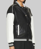 Women’s Black and White Leather Varsity Jacket