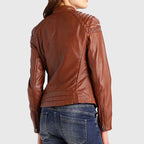 Women’s Cognac Leather Biker Jacket
