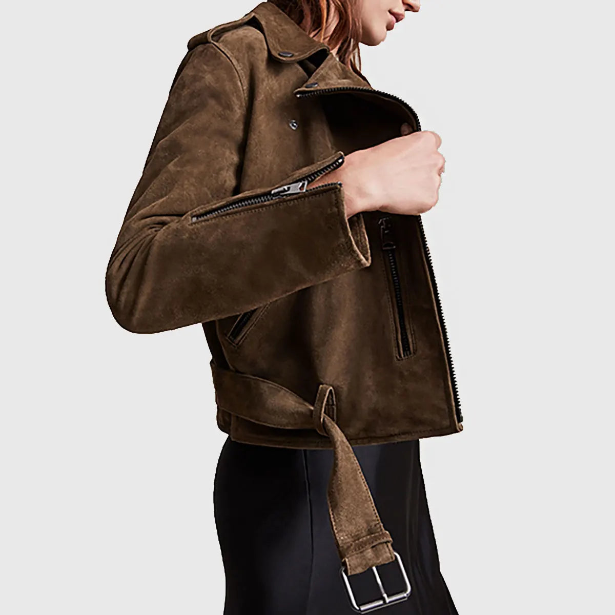 Women’s Dark Brown Suede Leather Biker Jacket