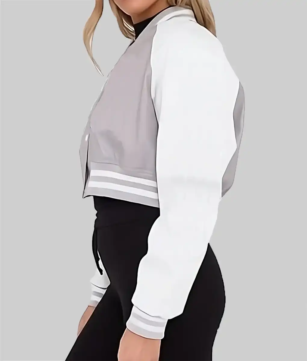 Women’s Grey and White Leather Varsity Jacket