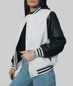 Women’s White and Black Leather Varsity Jacket