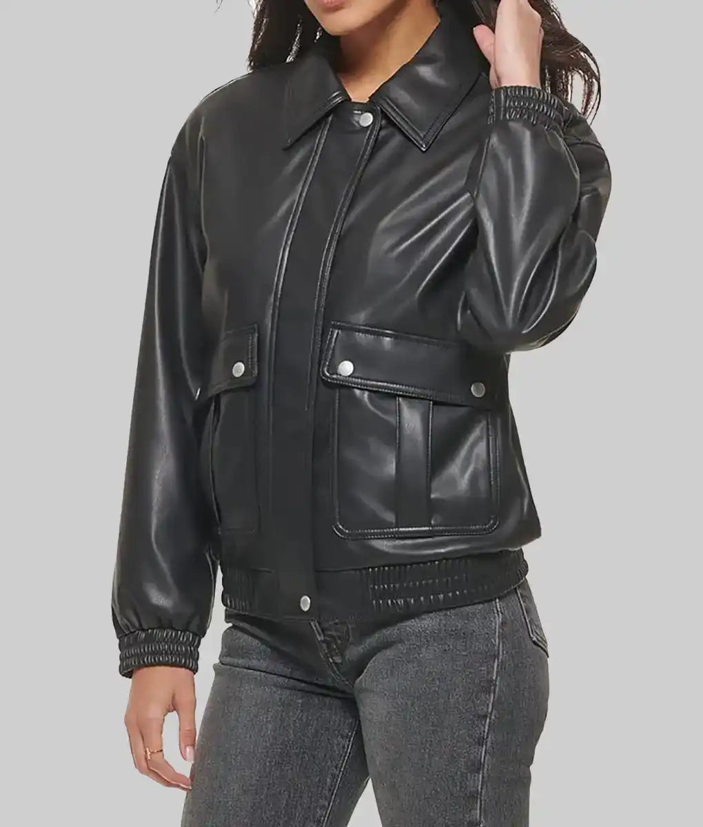 Women’s Black Leather Varsity Jacket