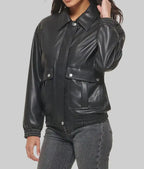Women’s Black Leather Varsity Jacket